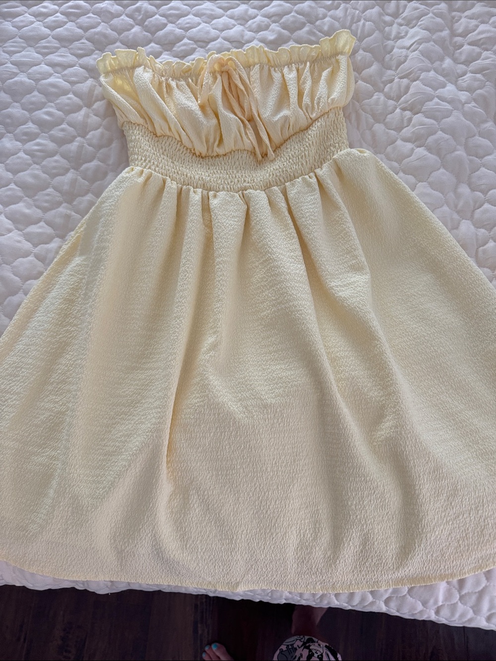 Cream Yellow Smocked Strapless Dress